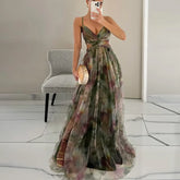 Elegant Pleated Mesh Evening Dress