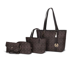 by Mia K. Marimar Women'S Tote Bag with Pouch and Wristlet, Signature 4 Piece Set - Chocolate Brown
