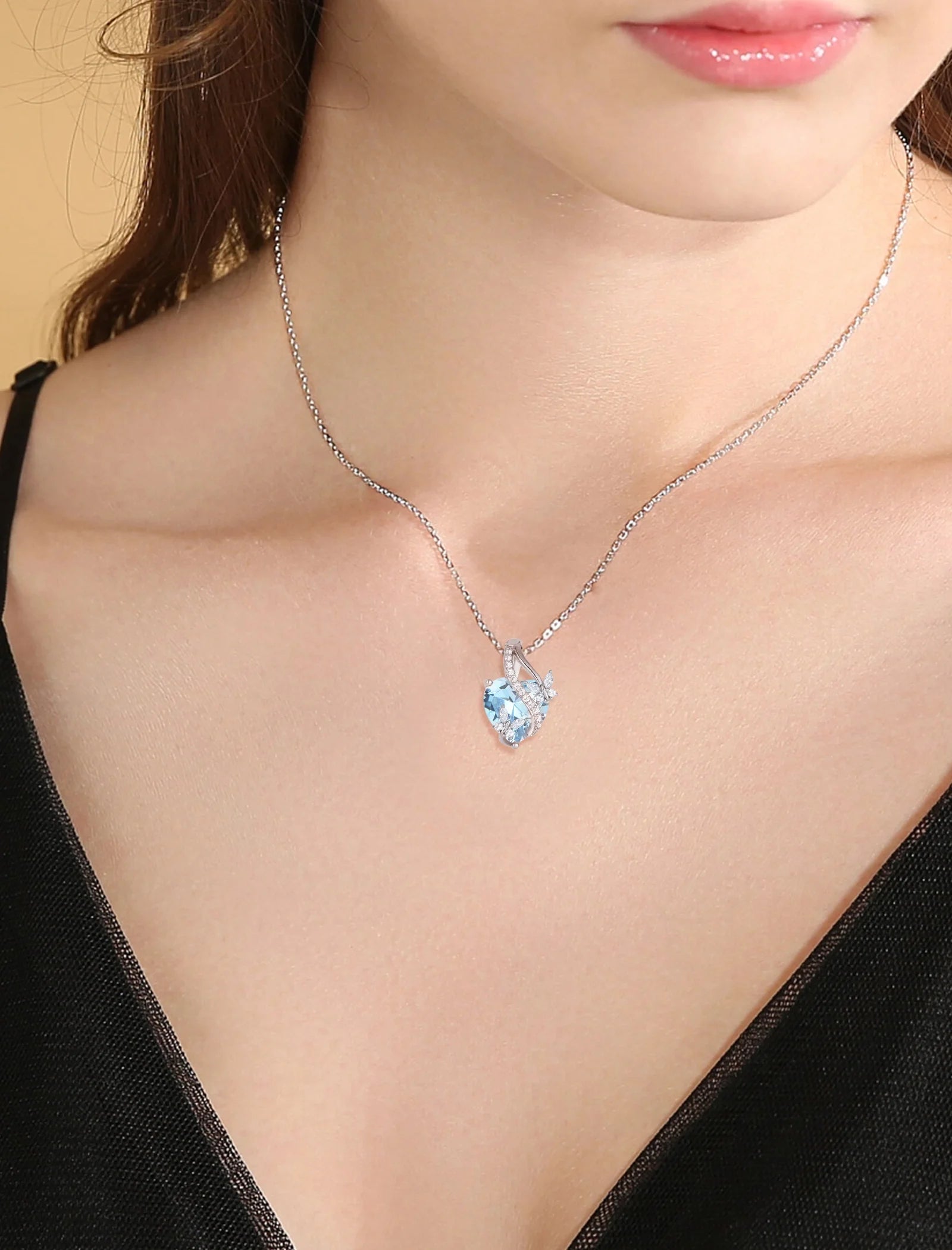 Infinite Heart Pendant Sterling Silver Butterfly Necklace for Women Jewelry Gift with Birthstone September Created Sapphire