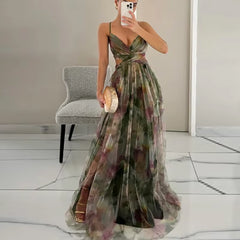 Elegant Pleated Mesh Evening Dress