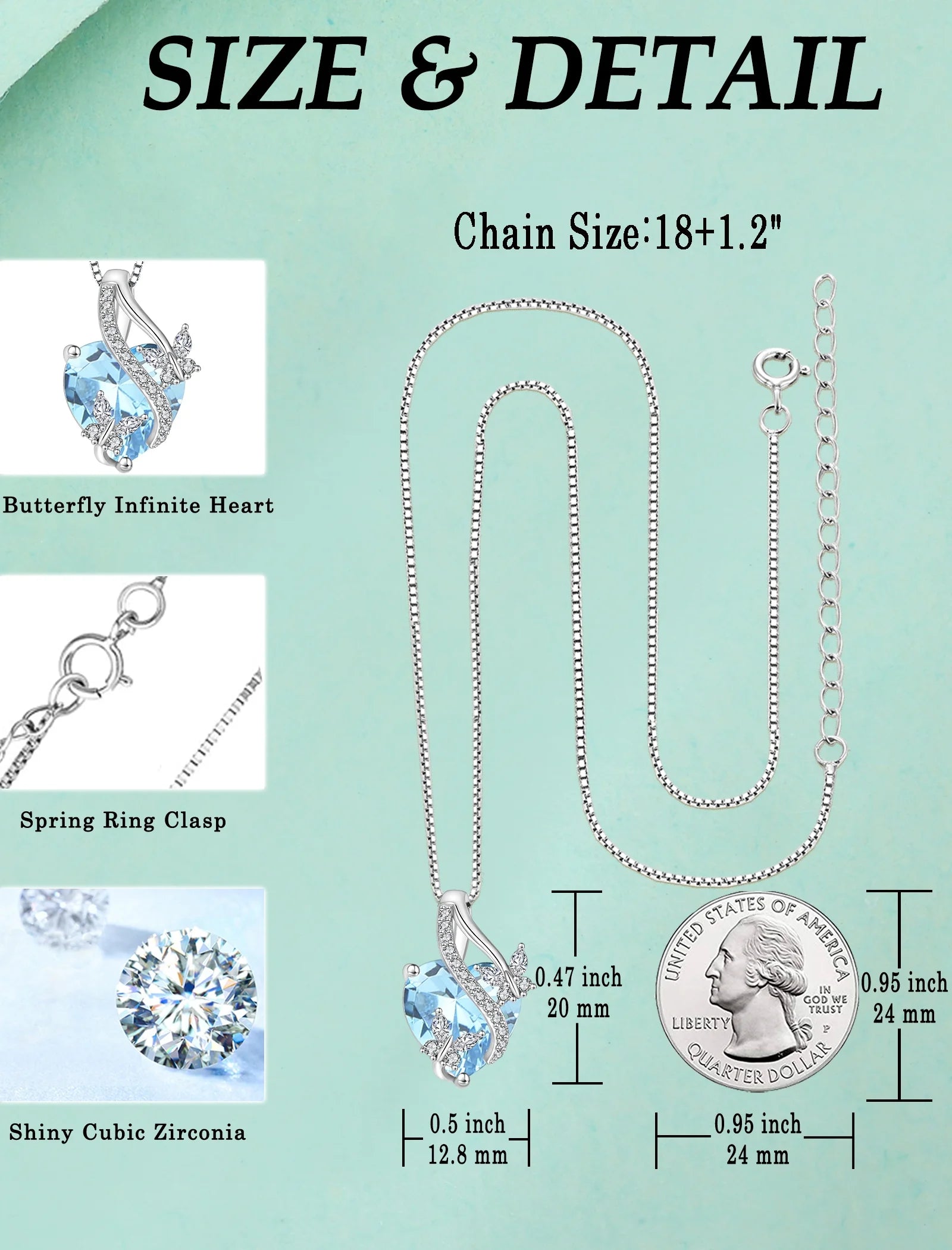 Infinite Heart Pendant Sterling Silver Butterfly Necklace for Women Jewelry Gift with Birthstone September Created Sapphire