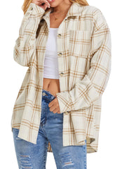 Womens Plaid Shirts Flannel Shacket Jacket Long Sleeve Button down Boyfriend Shirt Coats