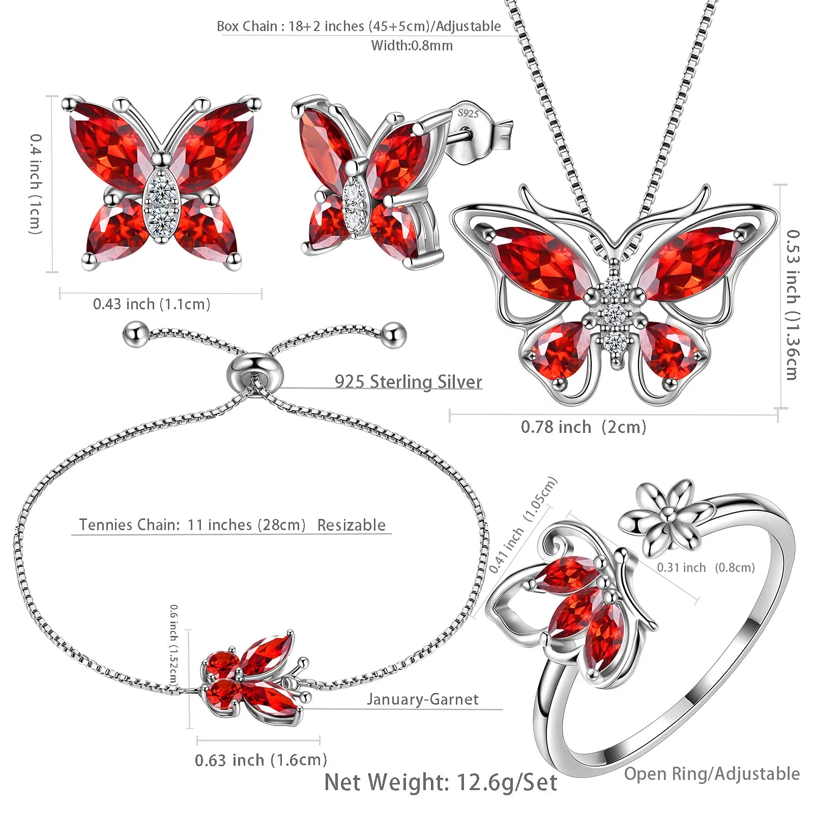 Blue Butterfly Jewelry Aquamarine March Birthstone Jewelry Set Fine Necklace/Earrings Sterling Silver Women Birthday Mother'S Day Gifts