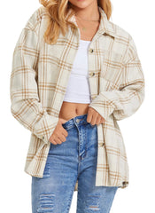 Womens Plaid Shirts Flannel Shacket Jacket Long Sleeve Button down Boyfriend Shirt Coats