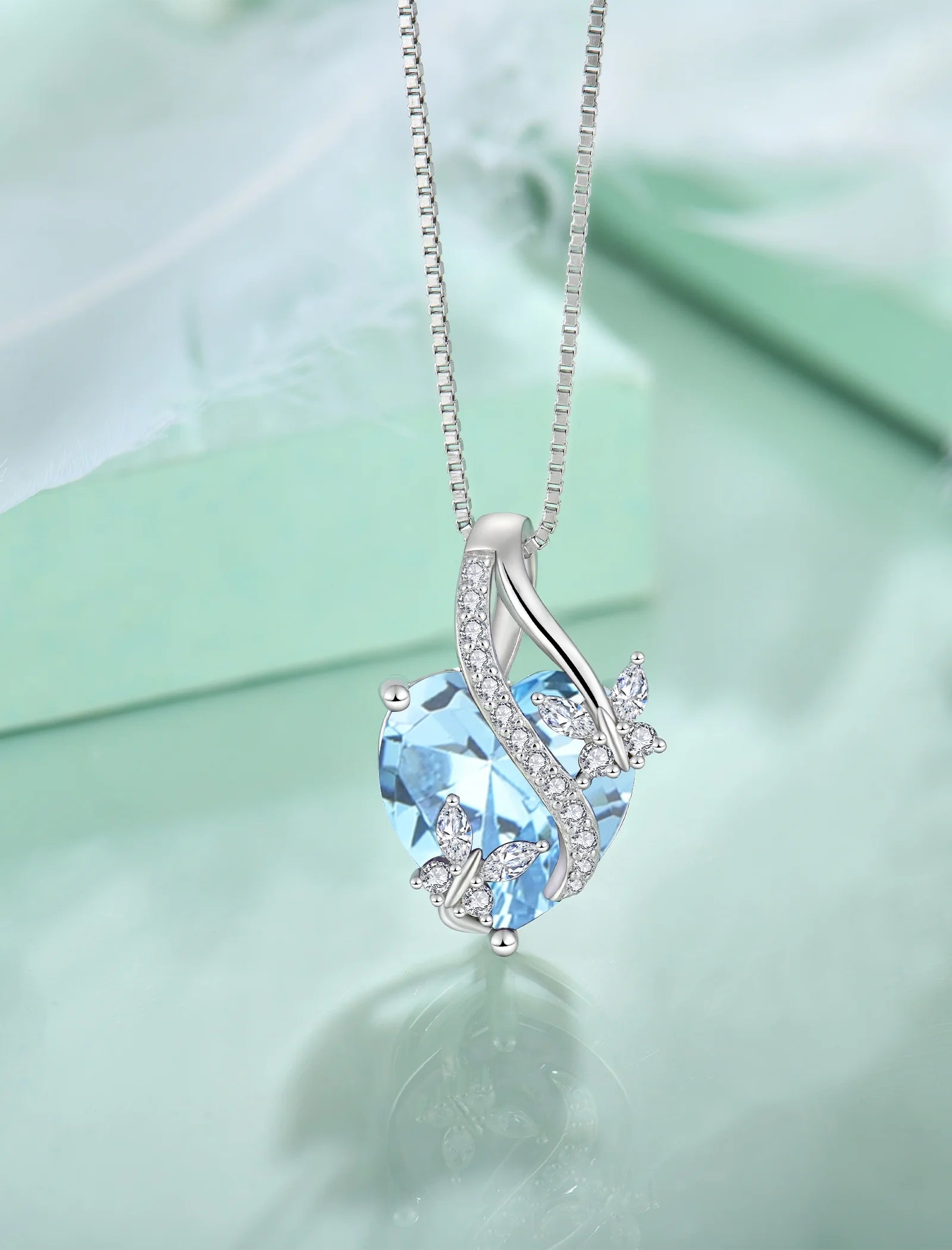 Infinite Heart Pendant Sterling Silver Butterfly Necklace for Women Jewelry Gift with Birthstone September Created Sapphire