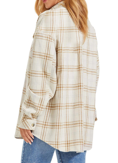 Womens Plaid Shirts Flannel Shacket Jacket Long Sleeve Button down Boyfriend Shirt Coats