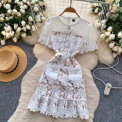 Summer Lace Dress for Women with Floral Embroidery