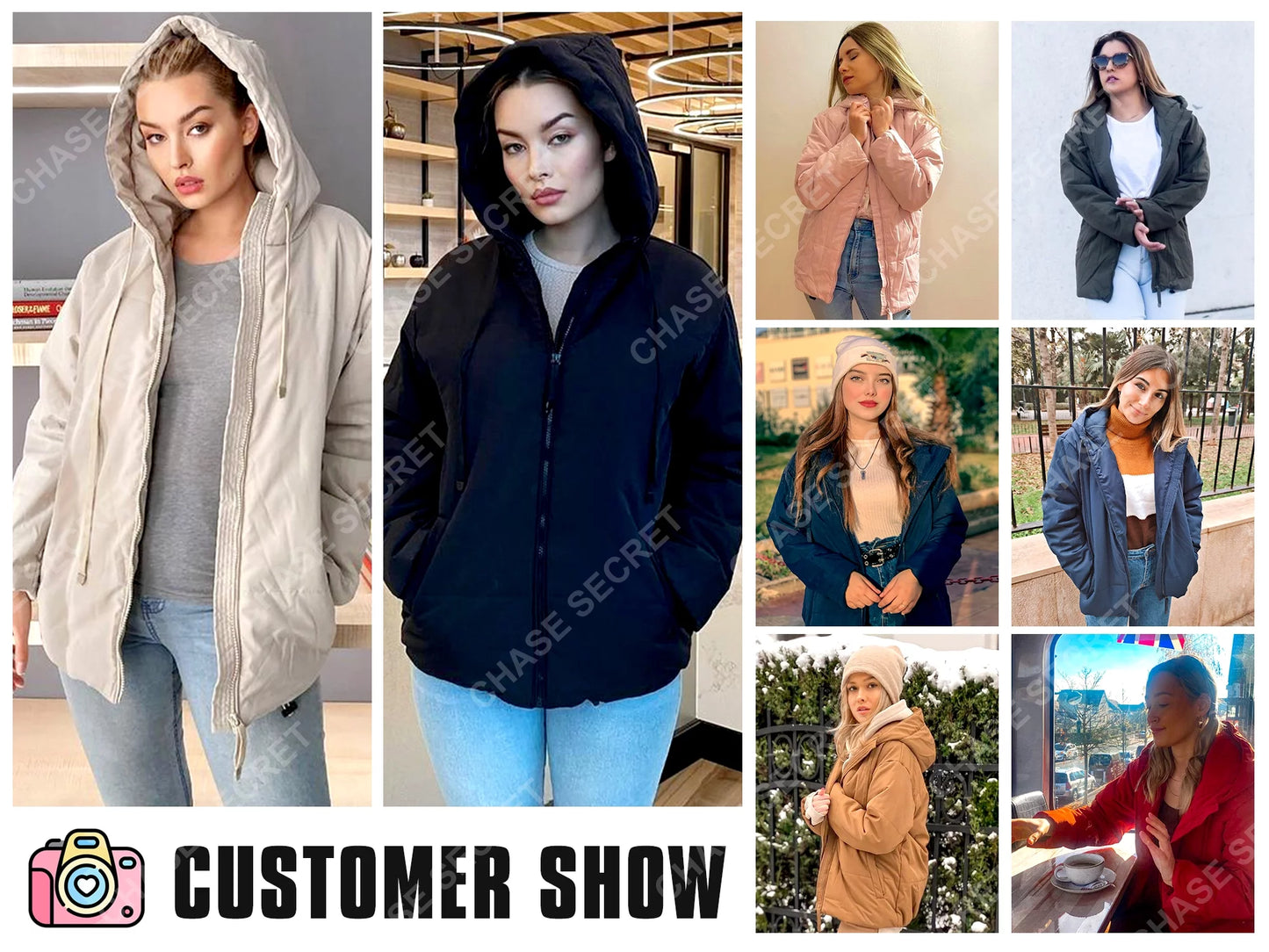 Women'S Hooded Puffer Jacket Winter Warm Full Zip up Oversized Short Quilted Coat with Pockets Petite