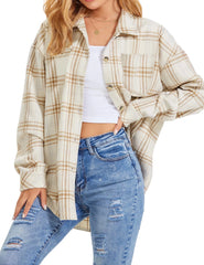 Womens Plaid Shirts Flannel Shacket Jacket Long Sleeve Button down Boyfriend Shirt Coats