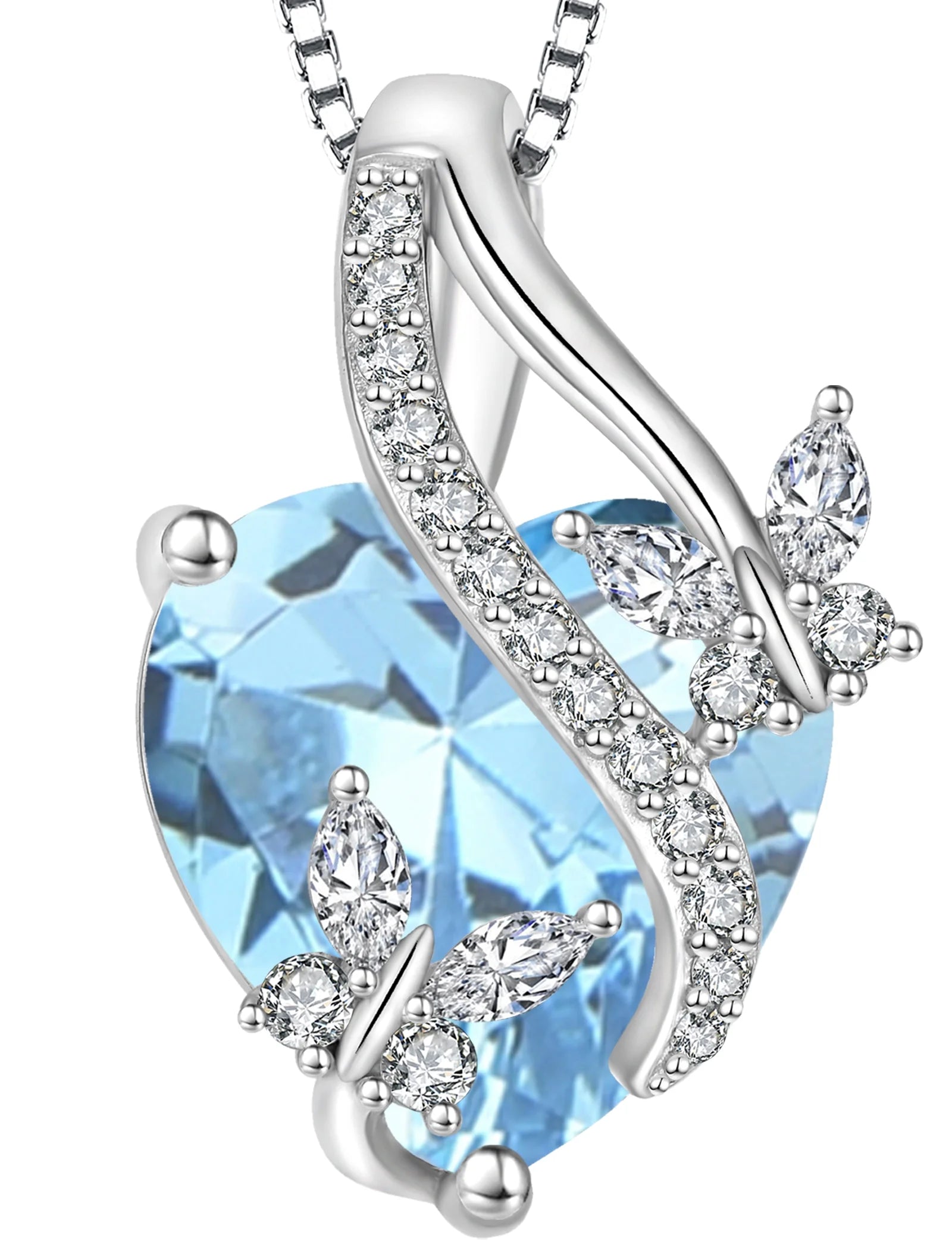 Infinite Heart Pendant Sterling Silver Butterfly Necklace for Women Jewelry Gift with Birthstone September Created Sapphire