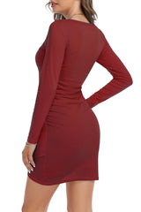 Women Fall Ruched Bodycon Long Sleeve Dress Wrap Front Elegant Casual Basic Fitted Short Dresses, 2XL Light Grey