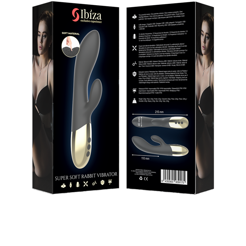 IBIZA VIBRATORE RABBIT SUPERSOFT - NERO E ORO